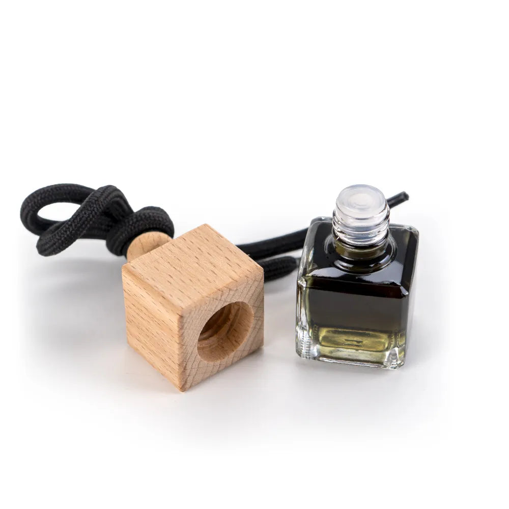 Hanging Car Diffuser Bottle with Bamboo Lid – Black Ice Fragrance