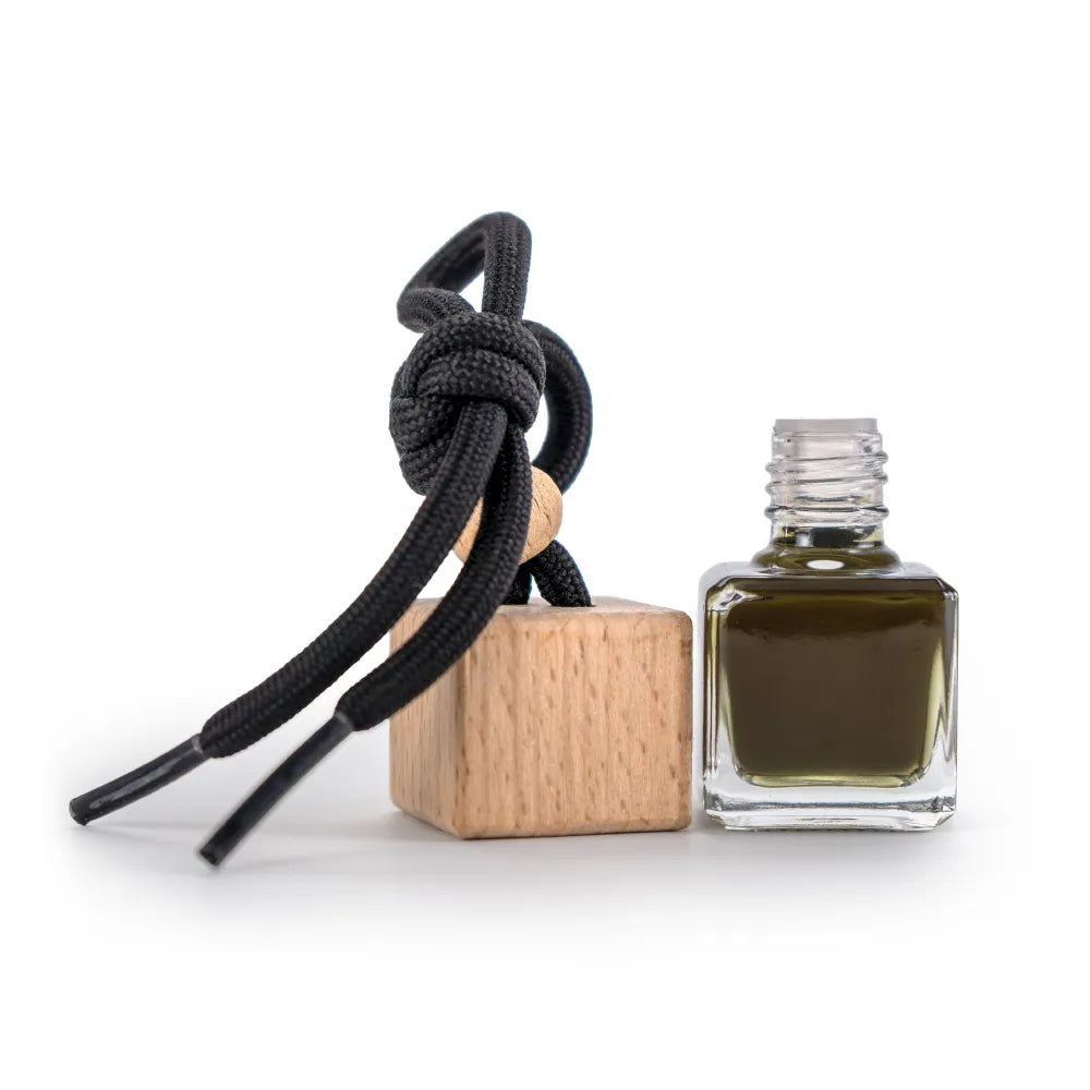 Hanging Car Diffuser Bottle with Bamboo Lid – Black Ice Fragrance