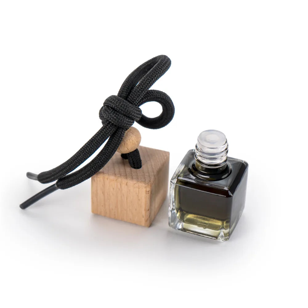Hanging Car Diffuser Bottle with Bamboo Lid – Black Ice Fragrance