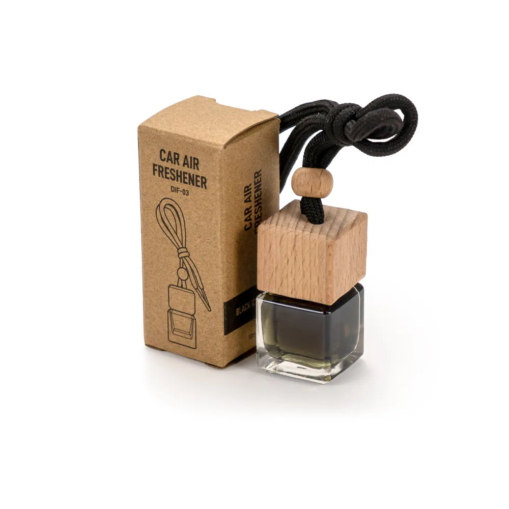 Hanging Car Diffuser Bottle with Bamboo Lid – Black Ice Fragrance