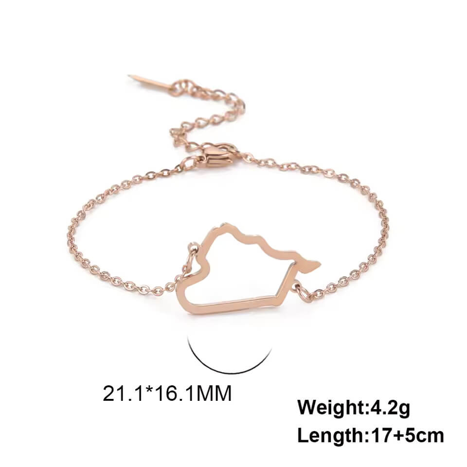 Hollow Syria Map Bracelet Stainless Steel Rose Gold Color Bracelet for Friend Memorial Gift