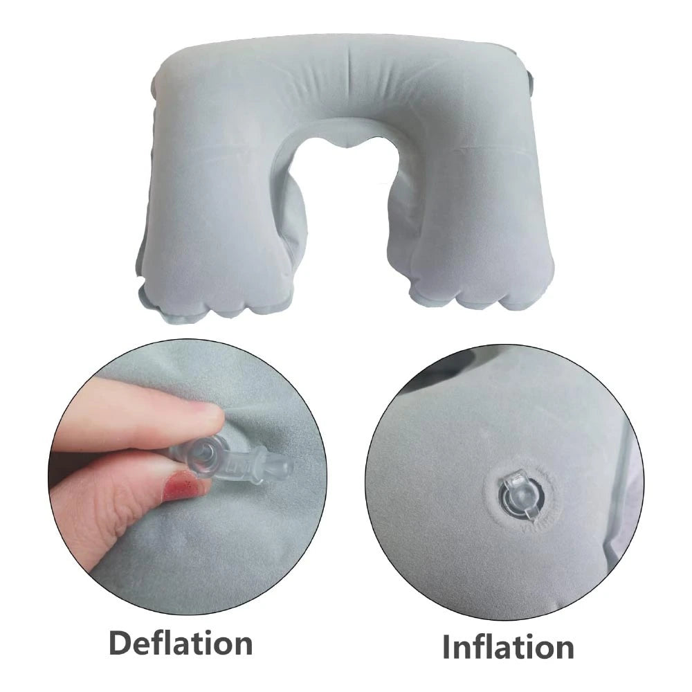 Inflatable Neck Pillow with Pouch – Grey