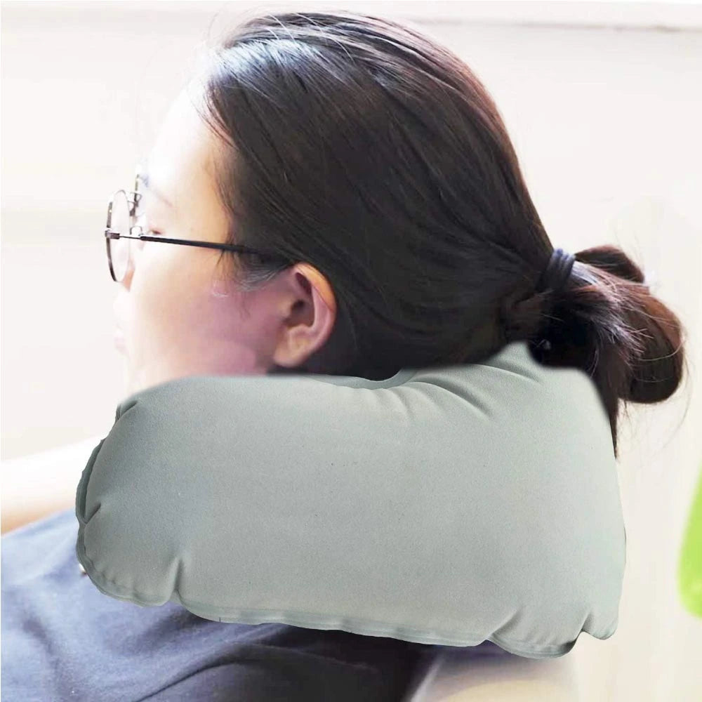 Inflatable Neck Pillow with Pouch – Grey