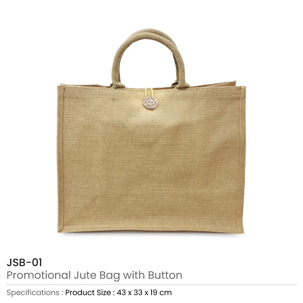 Reusable Jute Shopping Bags with Button Closure