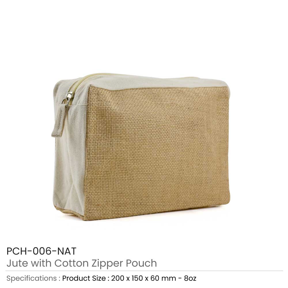 50 Jute with Cotton Zipper Pouch