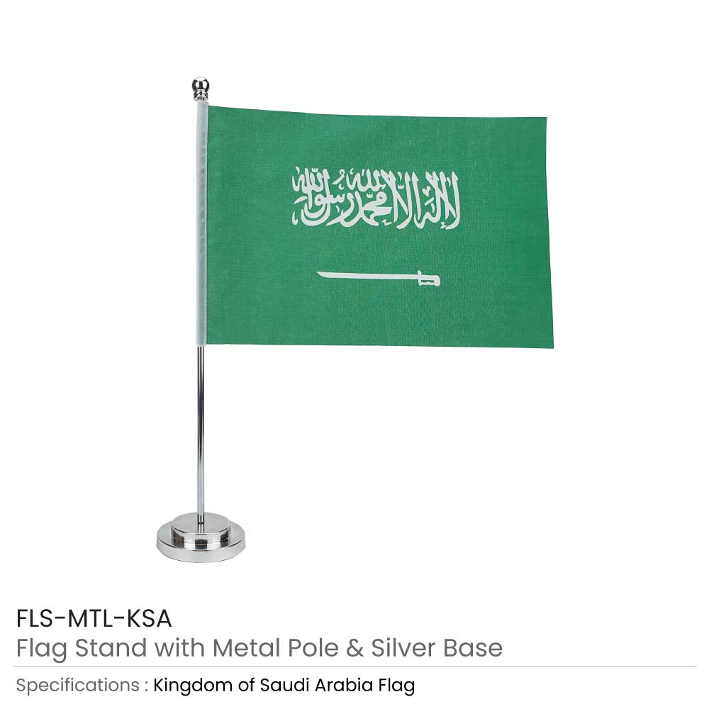 Flag with Metal Pole & Silver Plated Plastic Base