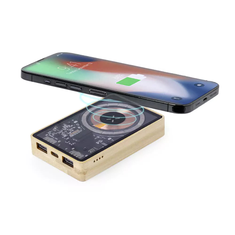 Magnetic Fast Wireless Powerbank 15W in Bamboo Casing