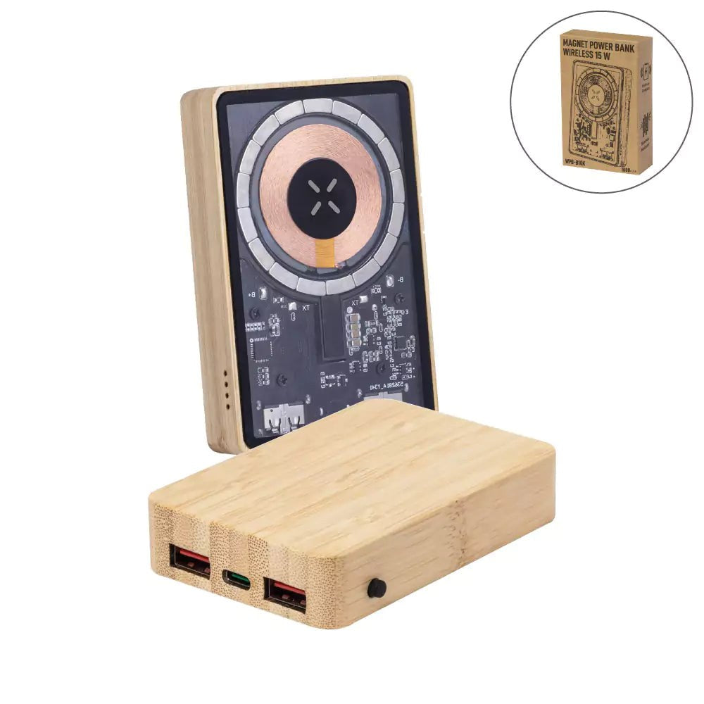 Magnetic Fast Wireless Powerbank 15W in Bamboo Casing