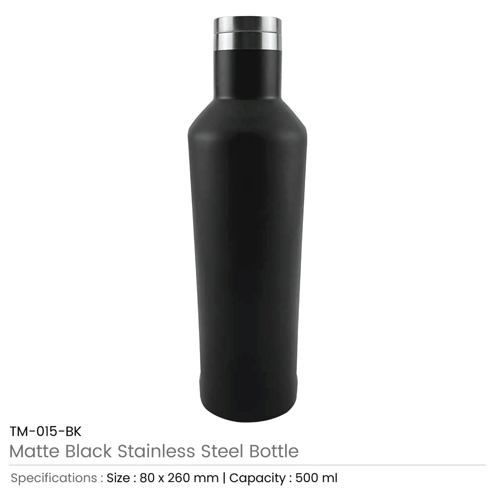Double Wall Matte Black Stainless Steel Bottles, 500ml