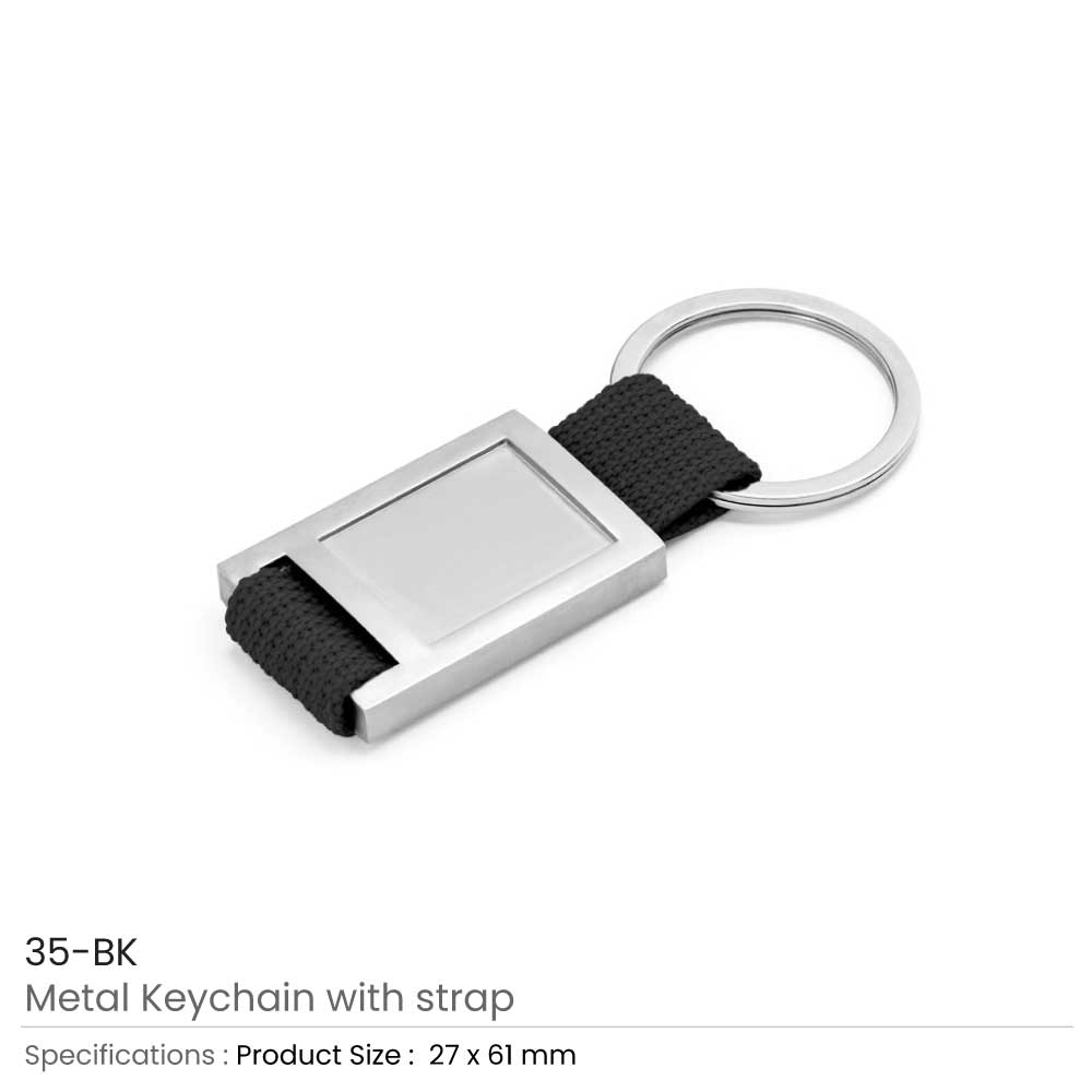Metal Keychain with Strap - Black