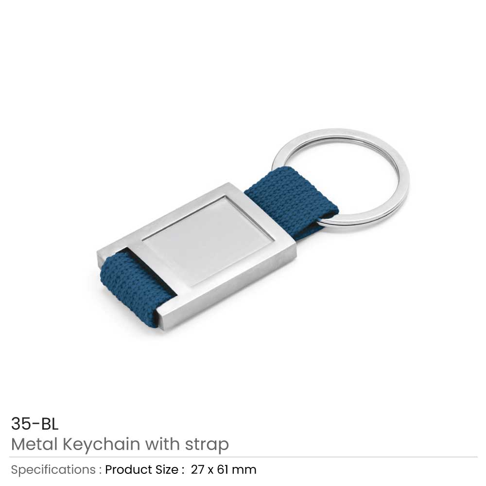 Metal Keychain with Strap - Blue