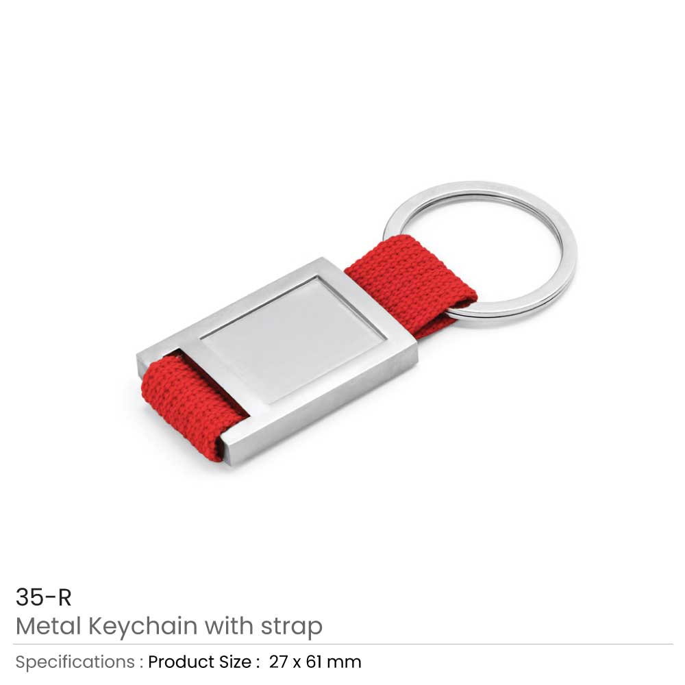 Metal Keychain with Strap - Red