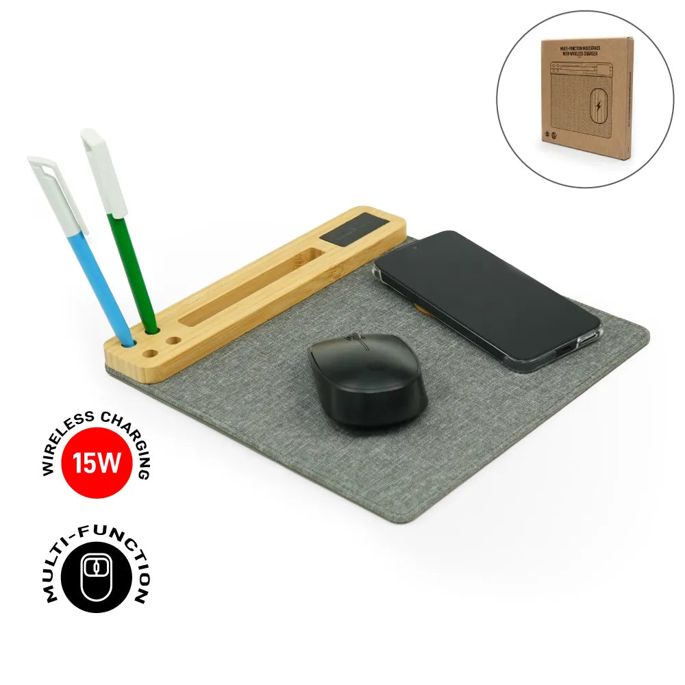 Multi-Function Mousepad, 15W Fast Wireless Charger & LED Logo