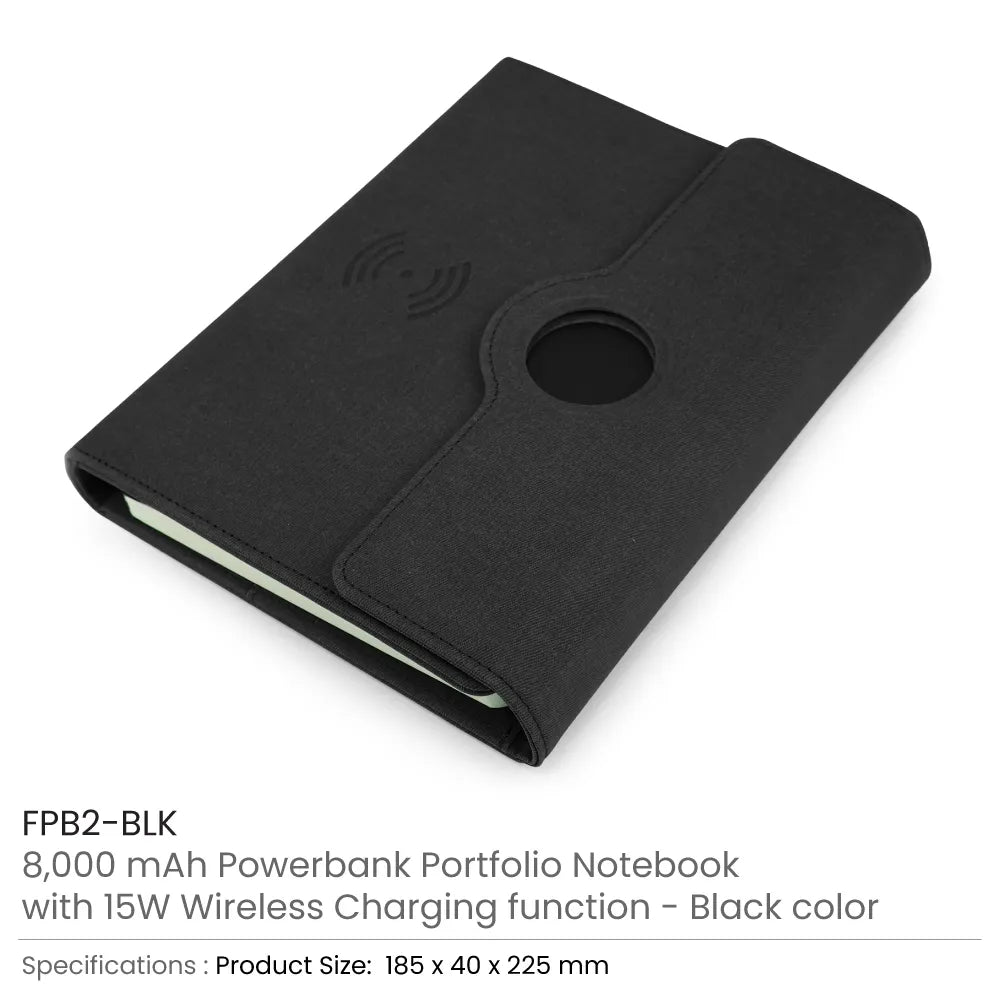 Powerbank Portfolio Notebook, 8000 mAh, with 15W Wireless Charging