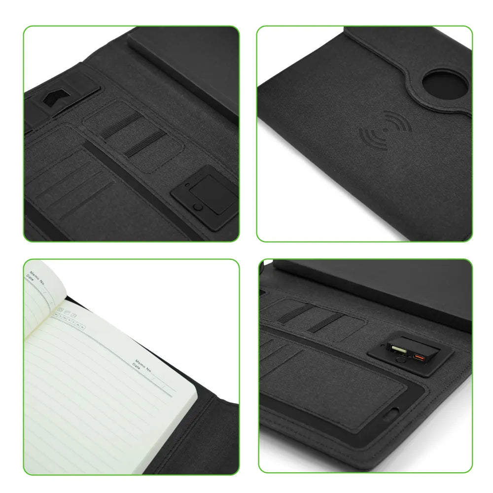 Powerbank Portfolio Notebook, 8000 mAh, with 15W Wireless Charging