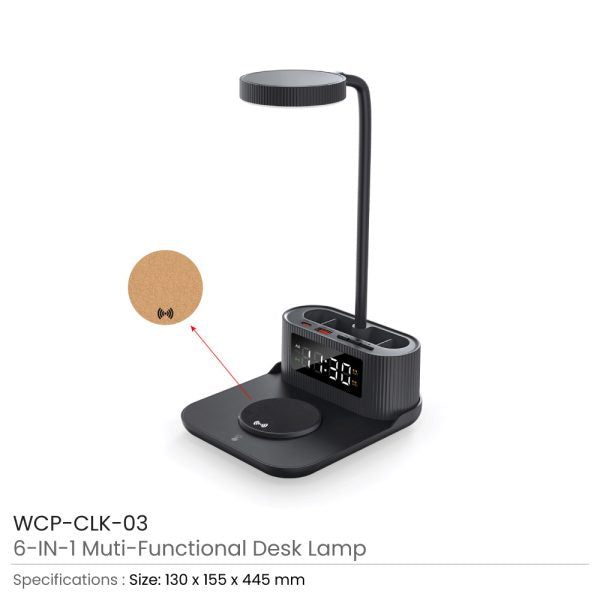 50 Desk Lamp with 15W Wireless Charger, Clock and Pen Holder