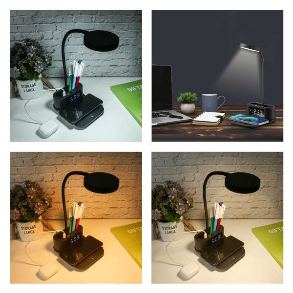 50 Desk Lamp with 15W Wireless Charger, Clock and Pen Holder