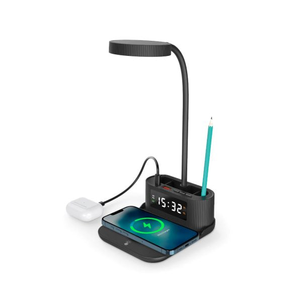 50 Desk Lamp with 15W Wireless Charger, Clock and Pen Holder