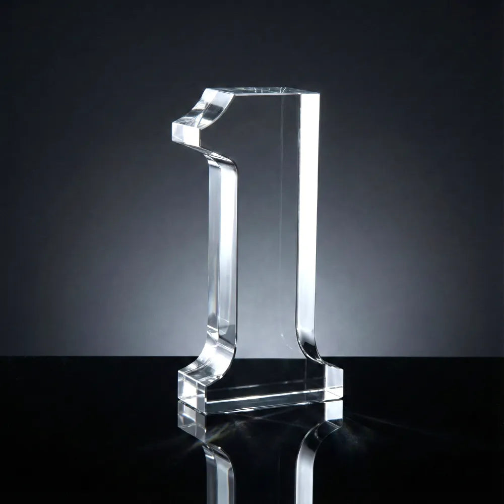 Crystal Glass Trophy in Number One Shape with Gold Lock Closure Box