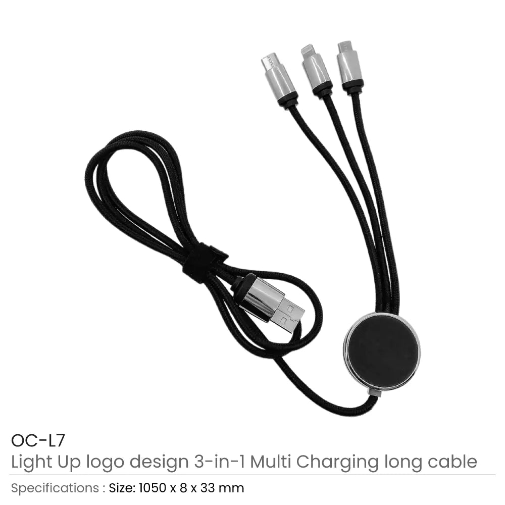 3-in-1 Multi Charging long cable 105cm with Light Up logo design
