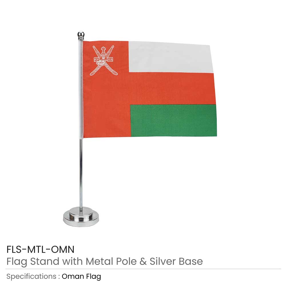 Flag with Metal Pole & Silver Plated Plastic Base