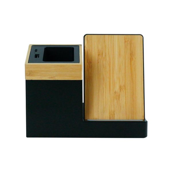 50 Bamboo Desktop Pen Holder with 15W Wireless Charger