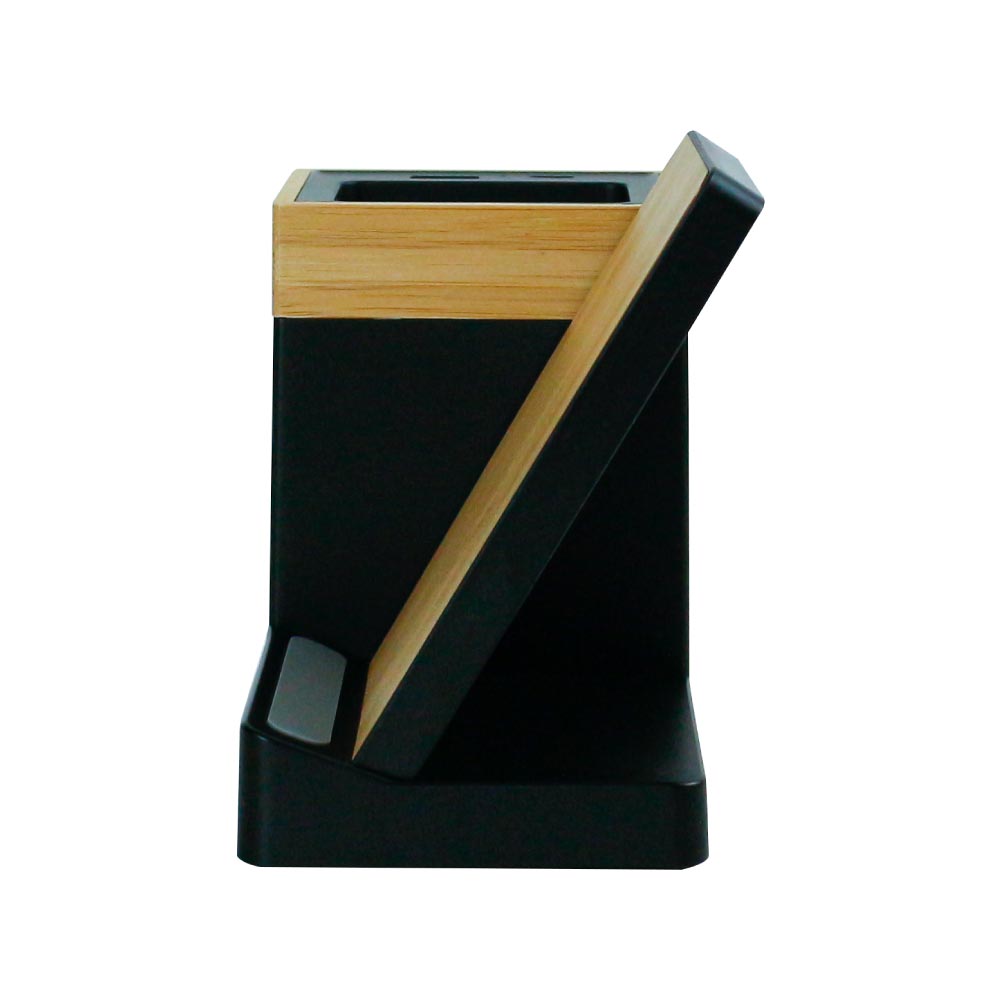 Bamboo Pen Holder with 15W Wireless Charger & LED Logo