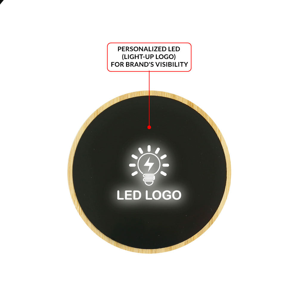 Bamboo Wireless Charger 15W Fast Charging & LED Logo