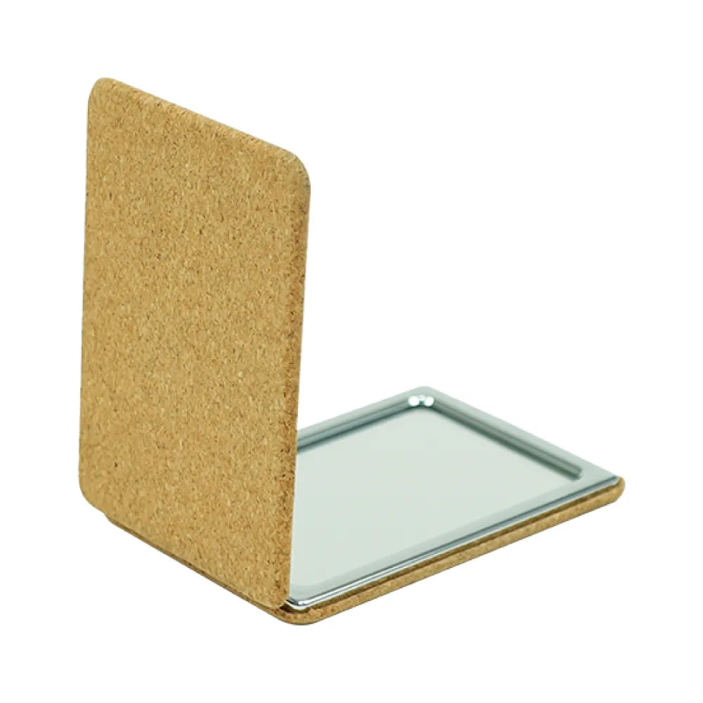 Rectangle Pocket Mirror, Double-Sided Foldable with Cork Finish Cover
