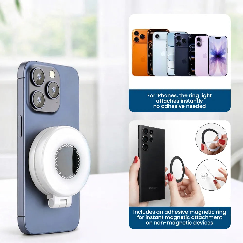 Pocket Selfie Ring Light with MagSafe, Bi-Color LED, 180° Flip Design