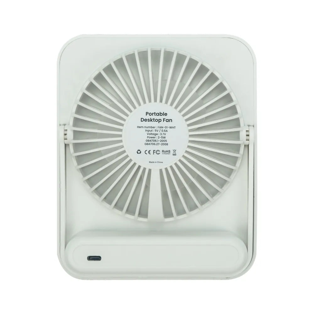 Rechargeable Table-Top Fan with Rotating Desk Stand, Compact & Portable, Type-C