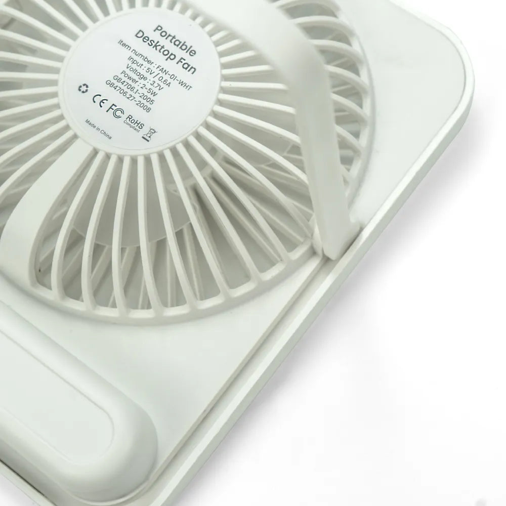Rechargeable Table-Top Fan with Rotating Desk Stand, Compact & Portable, Type-C