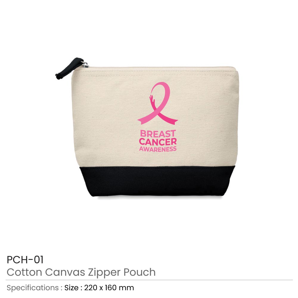 Zipper Pouch with Breast Cancer Awareness Logo