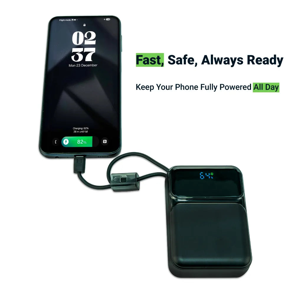 Powerbank with Built-in Type-C & Lightning Cables, 20,000mAh, 45W Fast Charging