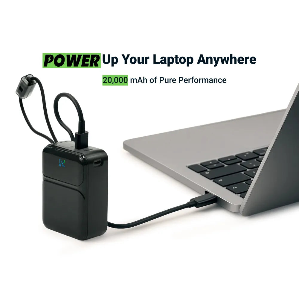 Powerbank with Built-in Type-C & Lightning Cables, 20,000mAh, 45W Fast Charging