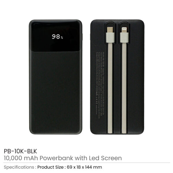 50 Powerbank with LED Screen 10,000 mAh and Built-in Cables
