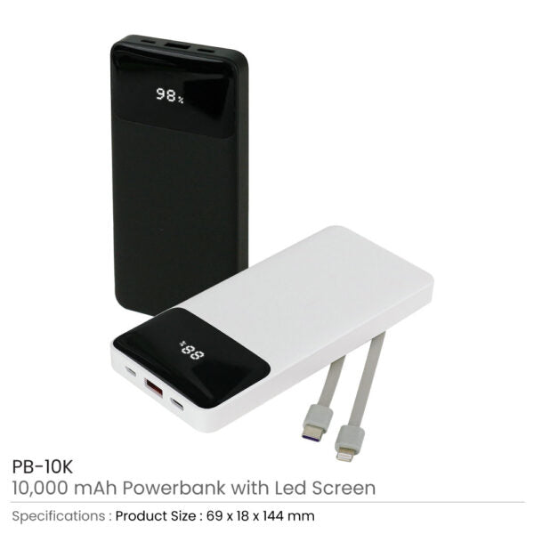 50 Powerbank with LED Screen 10,000 mAh and Built-in Cables