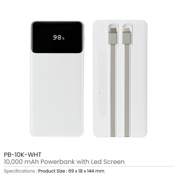 50 Powerbank with LED Screen 10,000 mAh and Built-in Cables