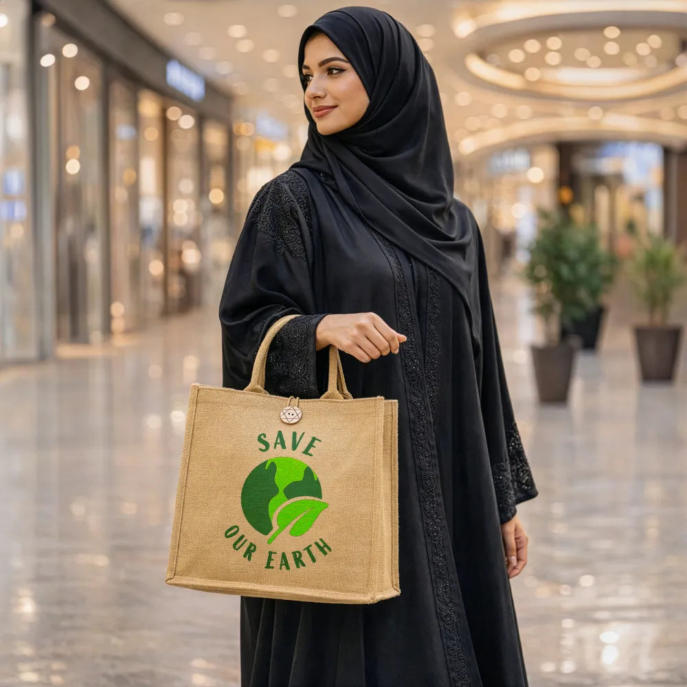 Reusable Jute Shopping Bags with Button Closure