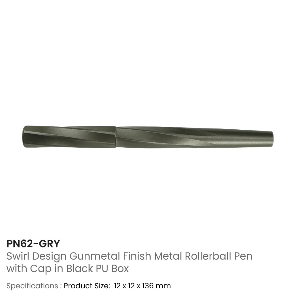 Rollerball Pens Swirl Design in Gunmetal Finish with PU Leather Box
