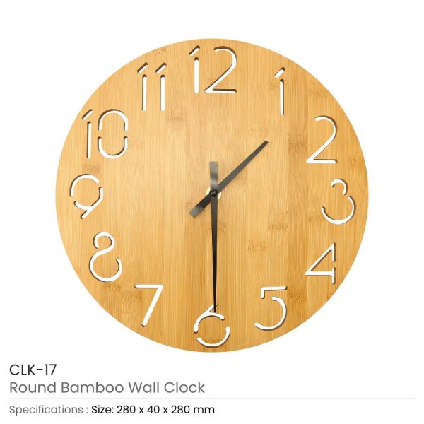 50 Round Bamboo Wall Clock, 28 cm Dia, Type Analog
