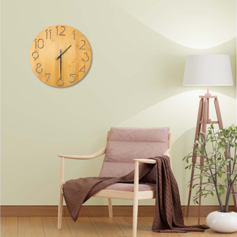 Round Bamboo Wall Clock, 28 cm Dia, Type Analog