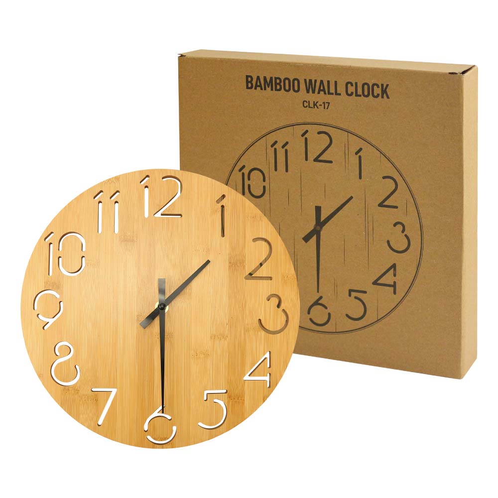 Round Bamboo Wall Clock, 28 cm Dia, Type Analog