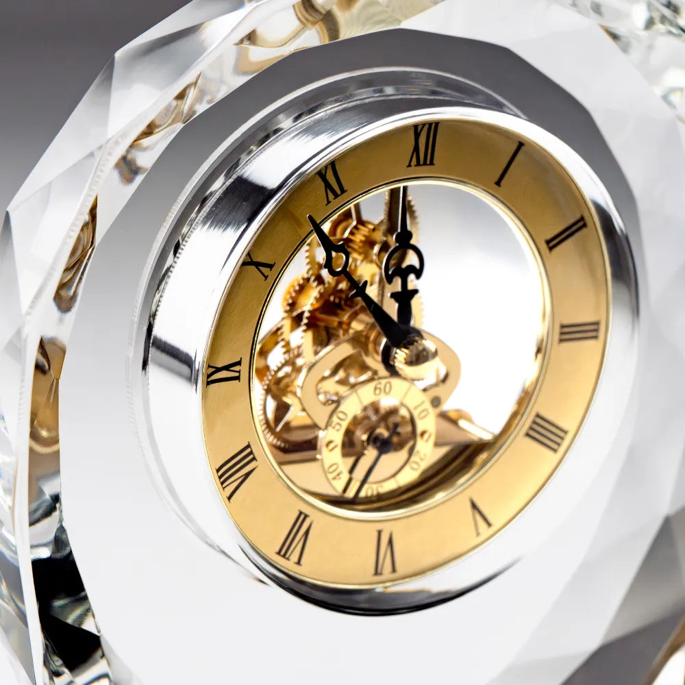 Round Crystal Clock Awards with Oval Glass Base in Box