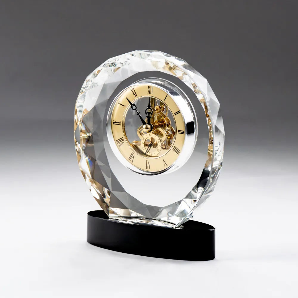 Round Crystal Clock Awards with Oval Glass Base in Box