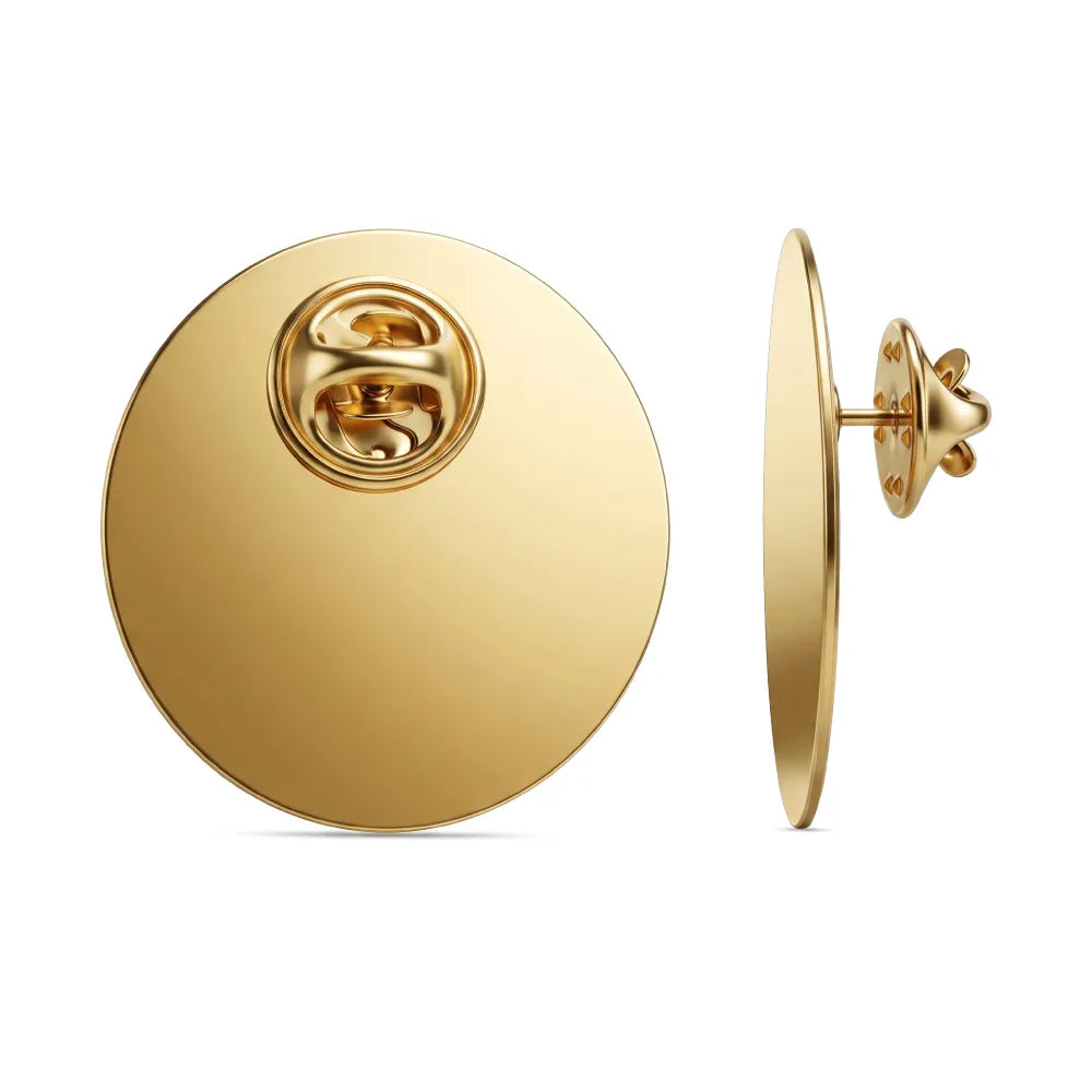 Round Flat Metal Badges 30mm with Butterfly Clutch Attachment
