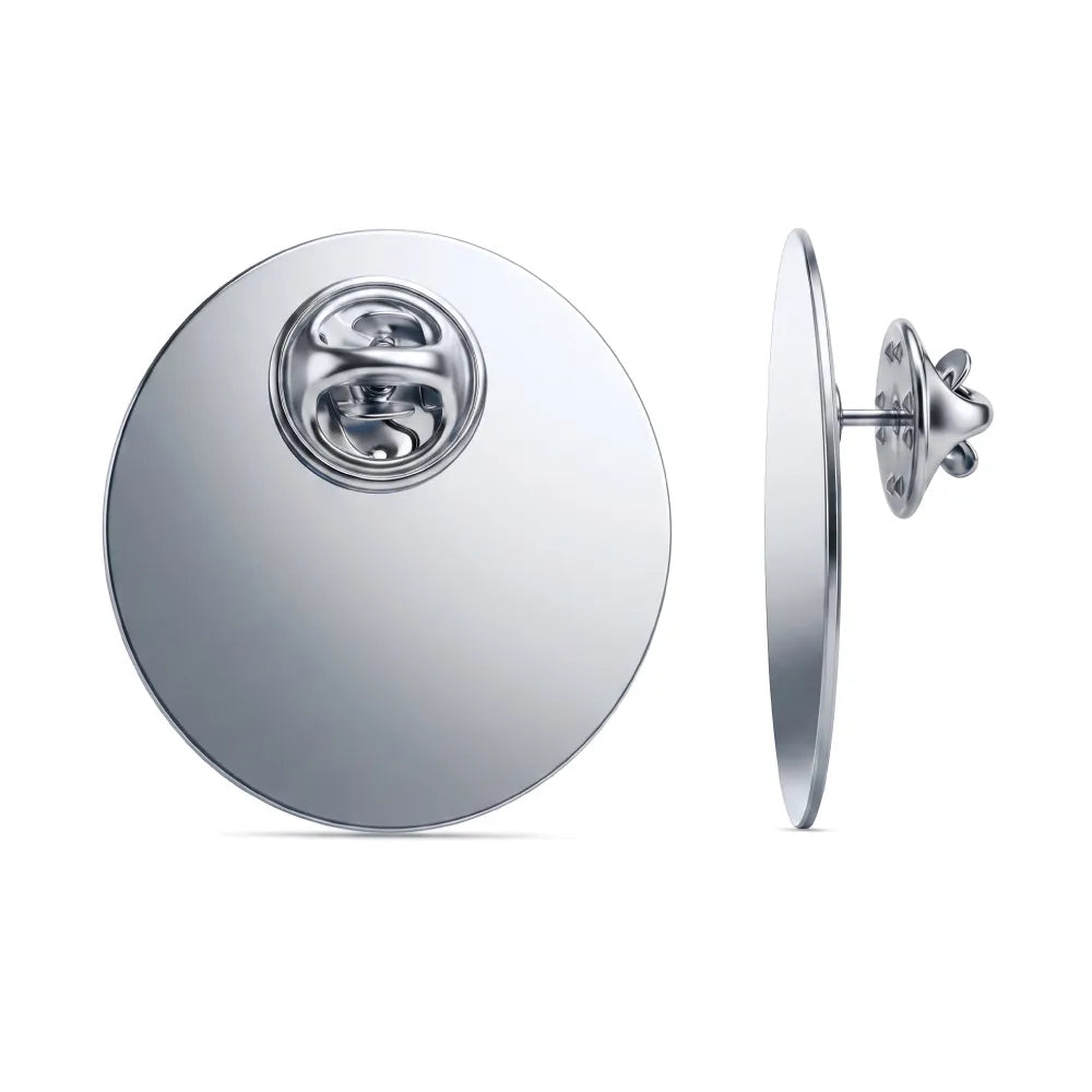 Round Flat Metal Badges 30mm with Butterfly Clutch Attachment