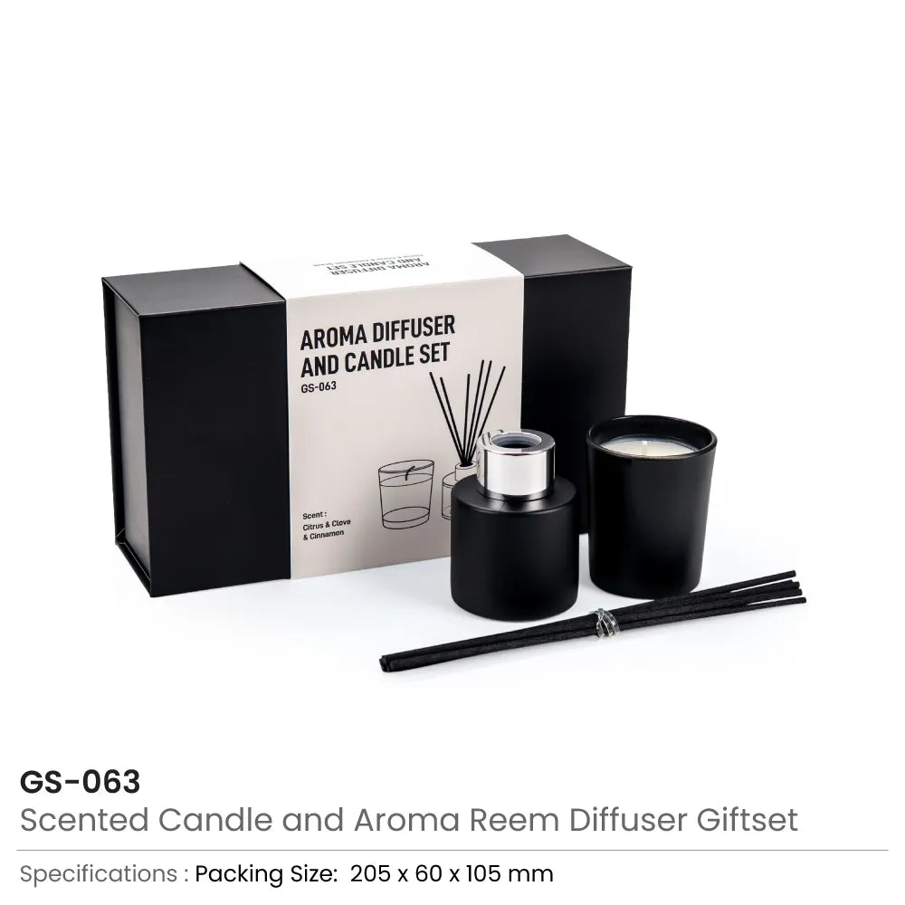 Scented Candle and Aroma Reed Diffuser with 6 Pcs Sticks Gift Sets