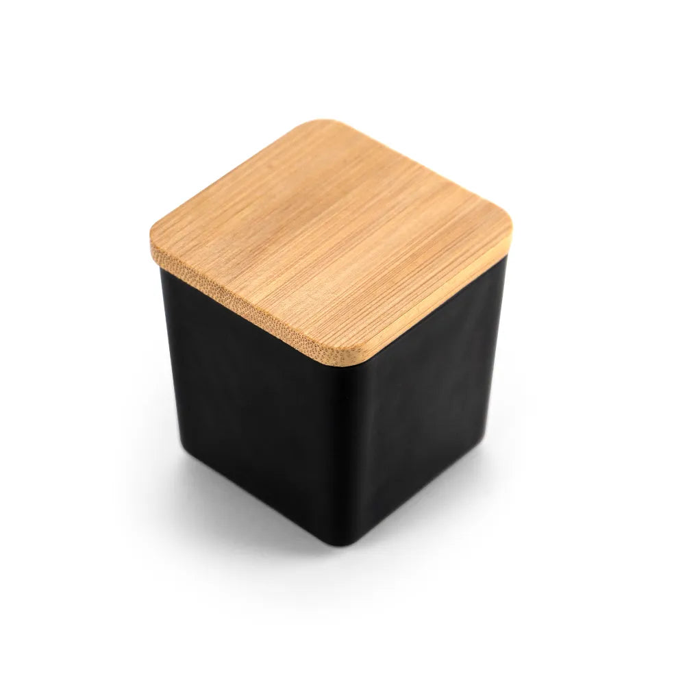 Scented Candle in Square Glass Bottle with Bamboo Lid, Oakmoss & Amber Scent