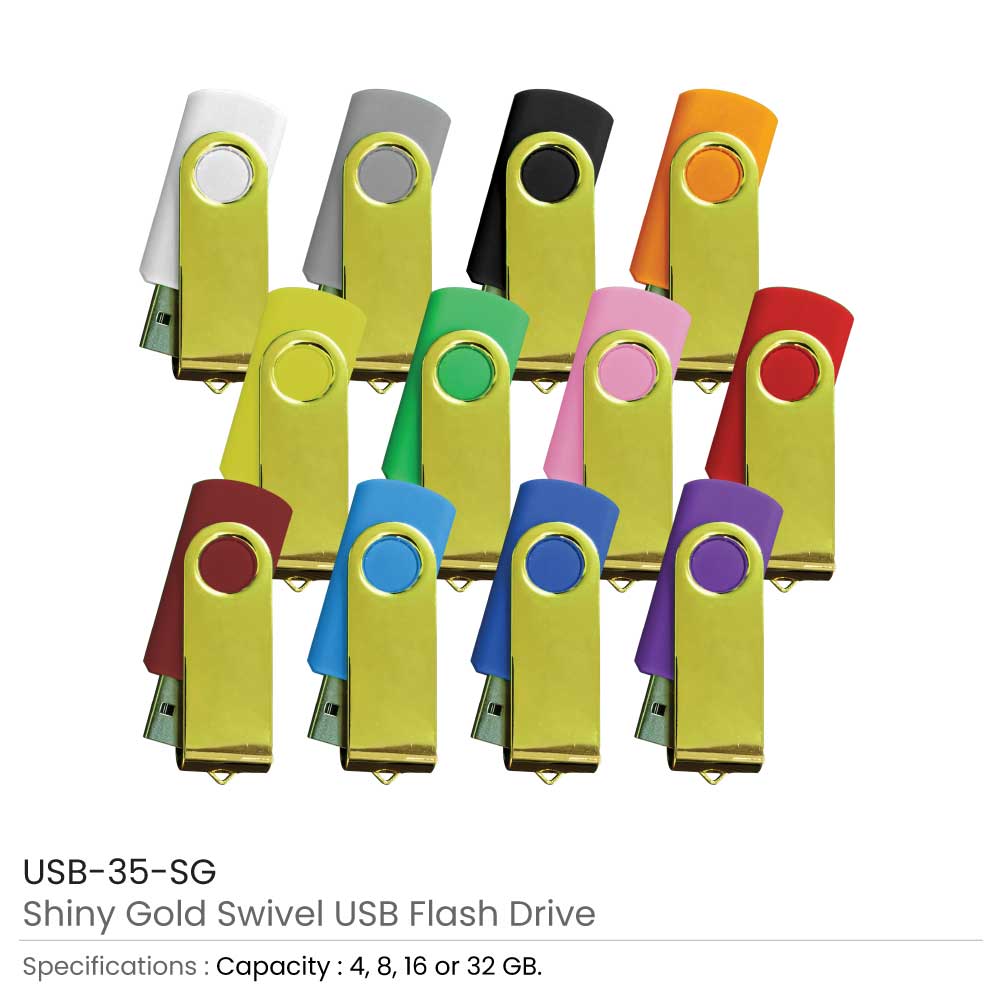 فلاشة USB دوّارة ذهبية لامعة